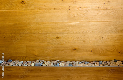 Wooden Wall and Floor with Stones line / real modern interior