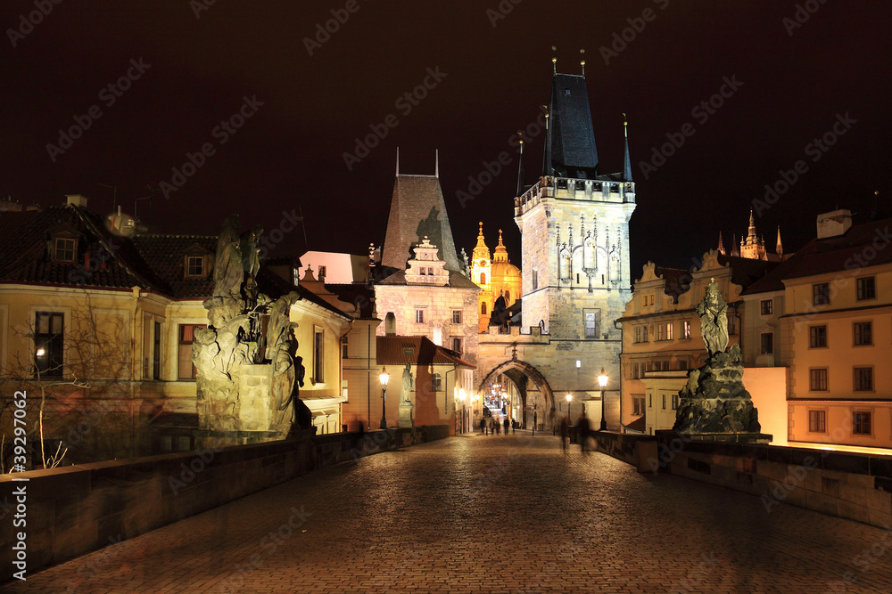 Night View on Prague Lesser Town with St. Nicholas' Cathedral