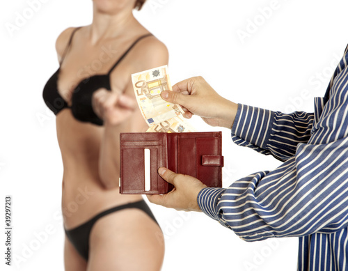 Картината върху платно Man is paying for sex  (Euro banknotes)