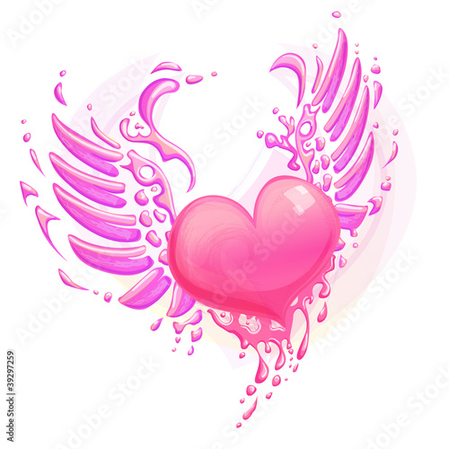 Pink heart with wings