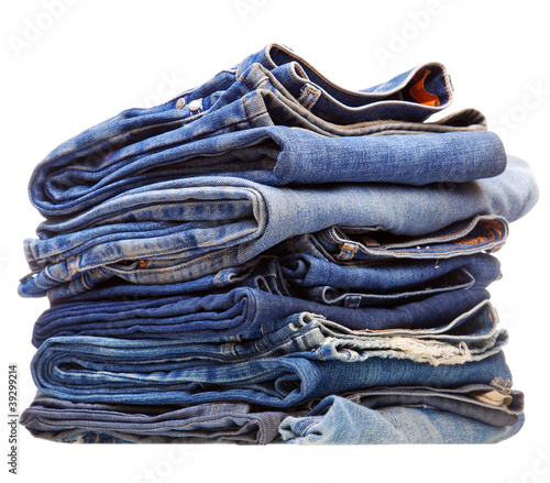 stack of blue denim clothes