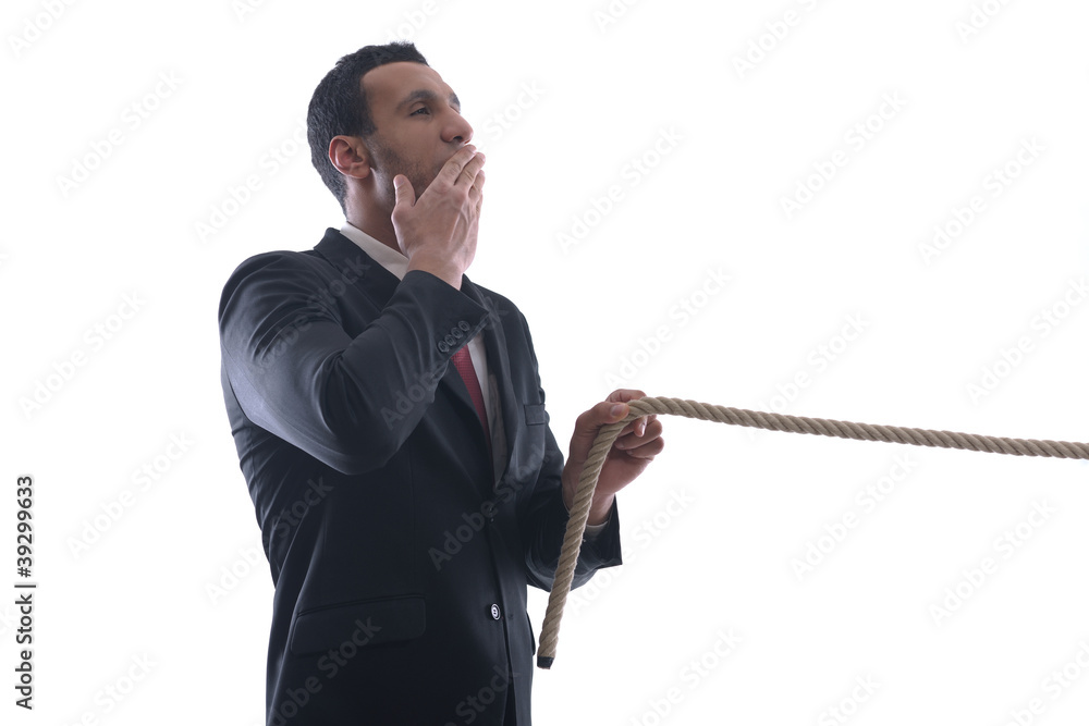 business man with rope isolated on white background business man with rope isolated on white background