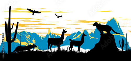 Wild panther, llama and eagles in the morning