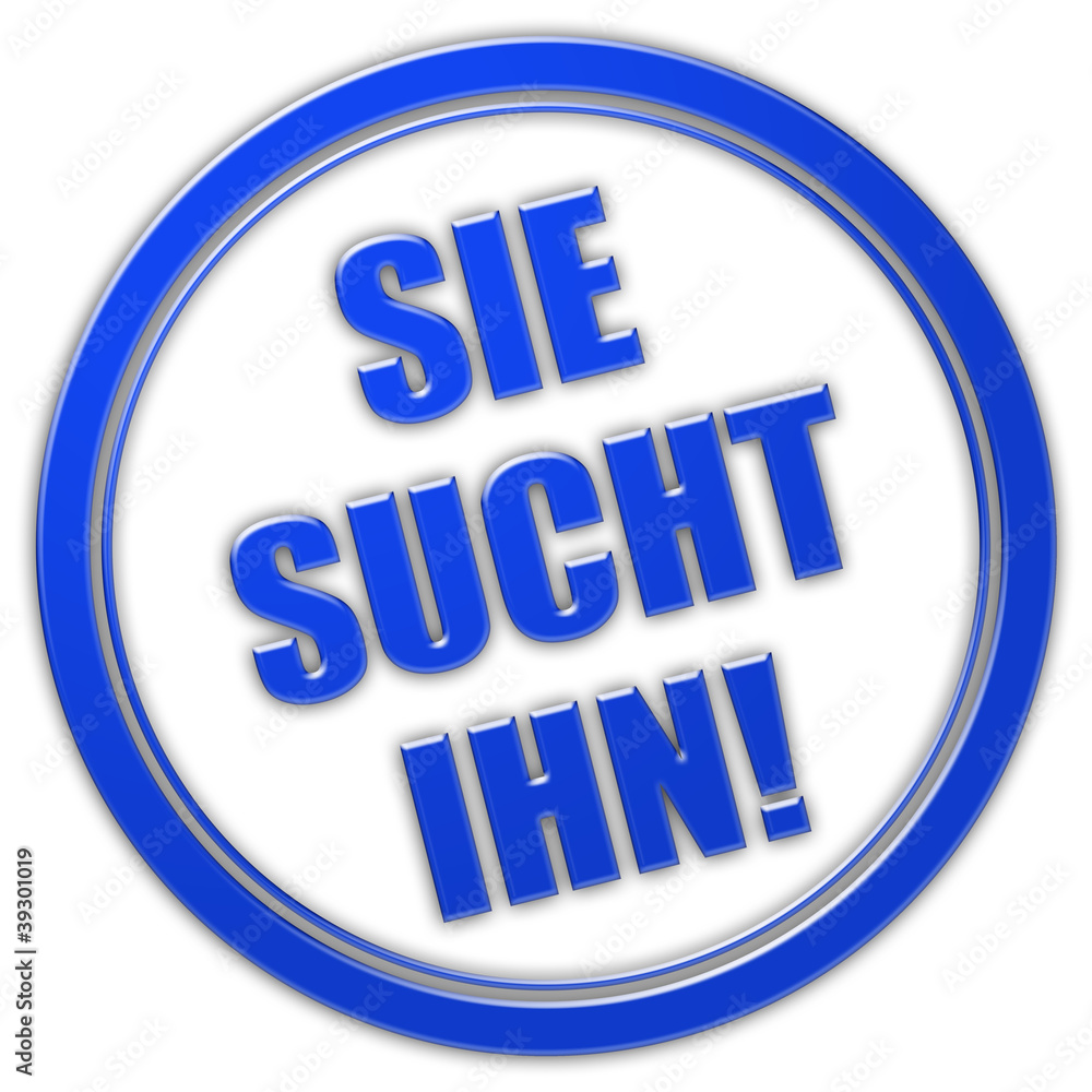 Stempel blau glas rund SIE SUCHT IHN! Stempel blau glas rund SIE SUCHT IHN!
