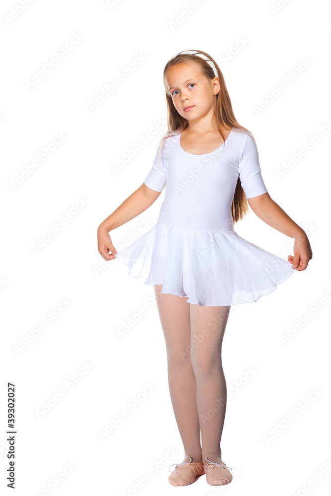 Naklejka premium Little ballet dancer isolated on a white background