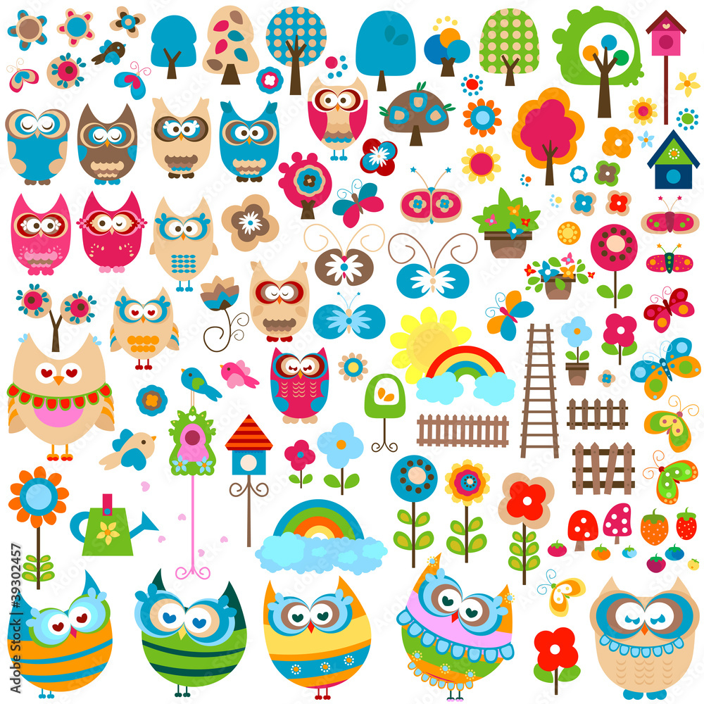 owls and garden themed elements owls and garden themed elements