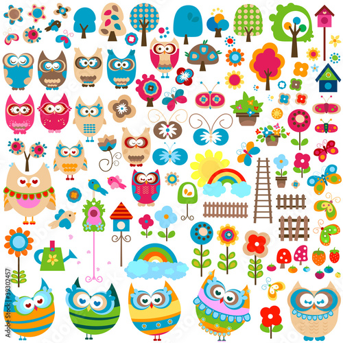 owls and garden themed elements