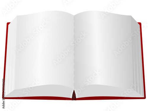 An open book in the red cover