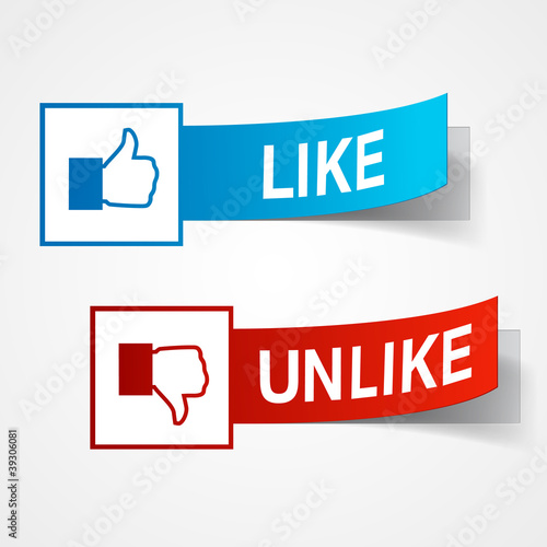 Like and unlike symbols. Thumb up and thumb down signs