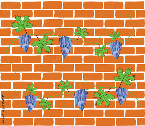 brick wall, grapes, vine, seamless