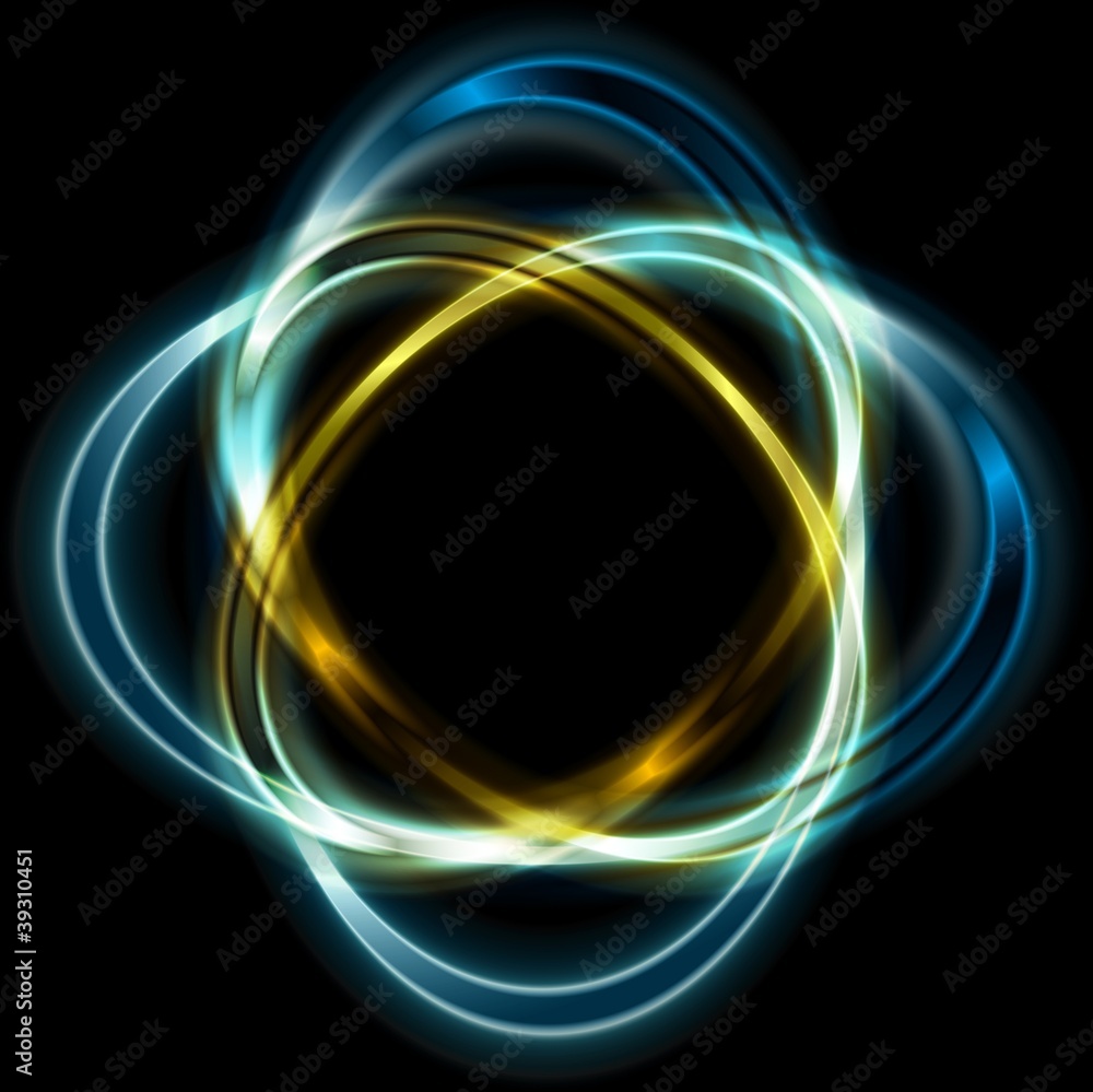 Bright blue and orange shapes