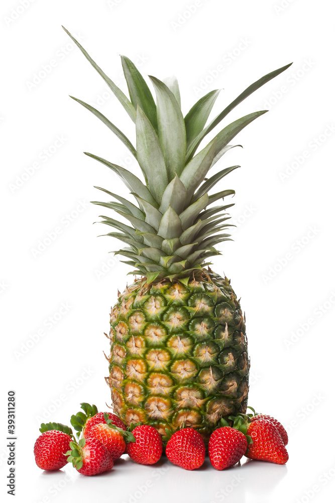 Fototapeta premium Isolated fruits - Pineapple and Strawberries