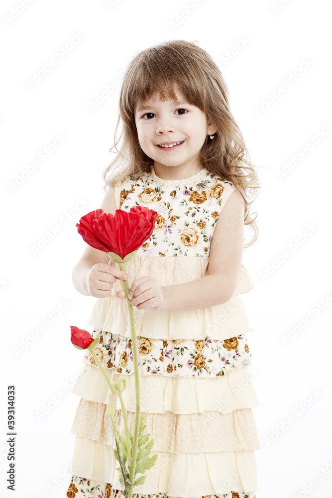 Summer smiling portrait of a little girl playing with a flower Summer smiling portrait of a little girl playing with a flower