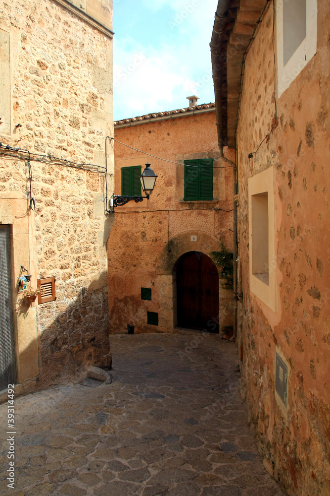 traditional Valldemosa Majorca village street, Spain