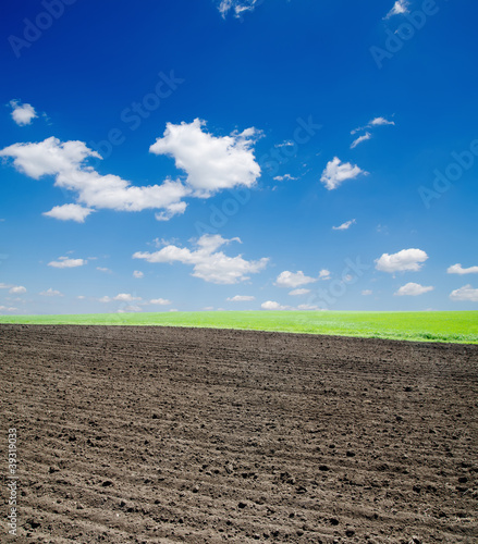 black ploughed field and cloudy sky