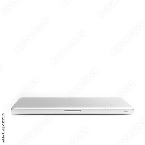 Closed laptop on a white background
