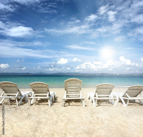 chairs on beach with blue sky for summer holiday © wong yu liang