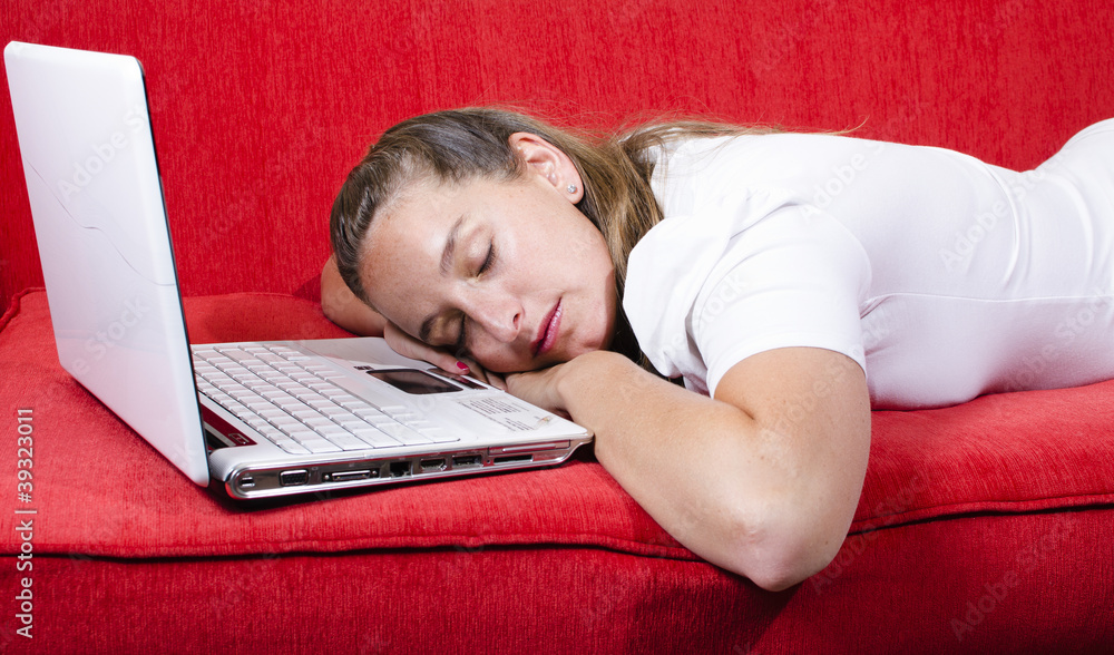 Woman falls asleep while working Woman falls asleep while working