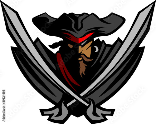 Pirate Mascot with Swords and Hat Graphic Vector Illustration