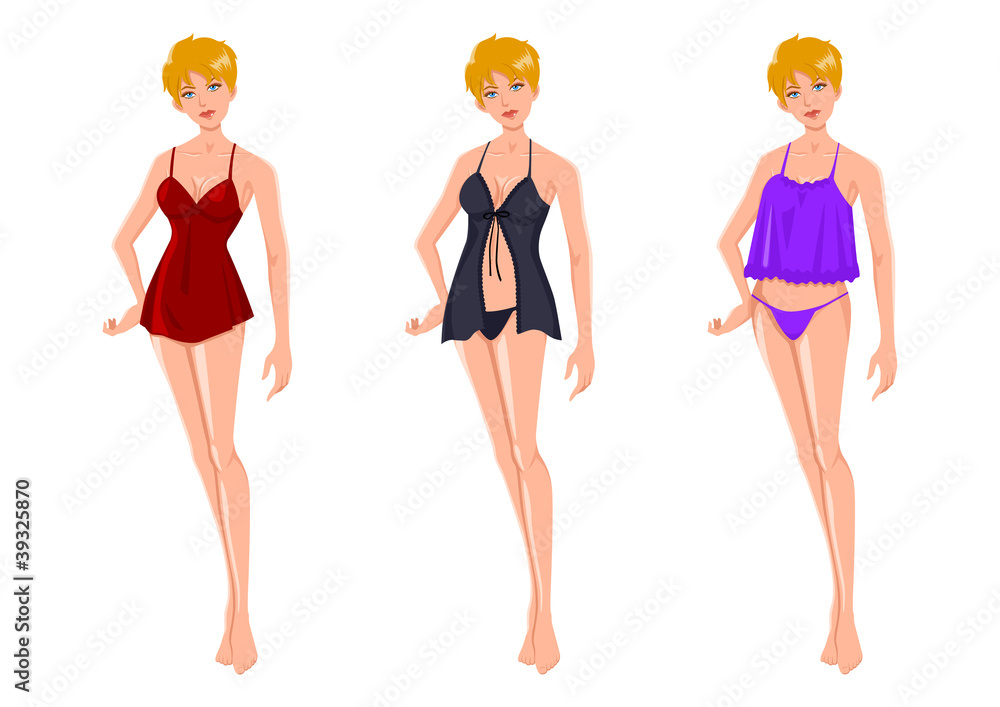 An attractive blond woman in three different lingerie An attractive blond woman in three different lingerie