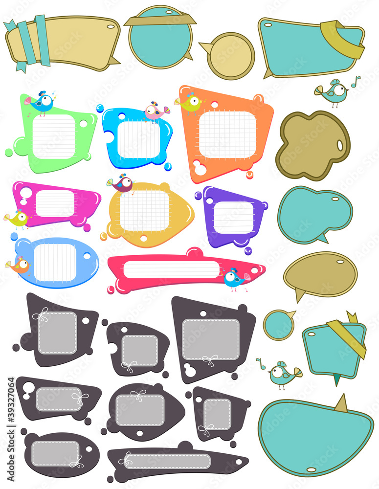 Big set of Speech bubbles, labels with funny birds Big set of Speech bubbles, labels with funny birds