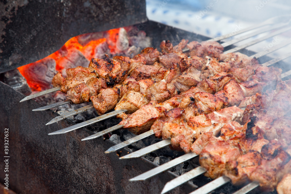 Appetizing fresh meat shish kebab (shashlik)