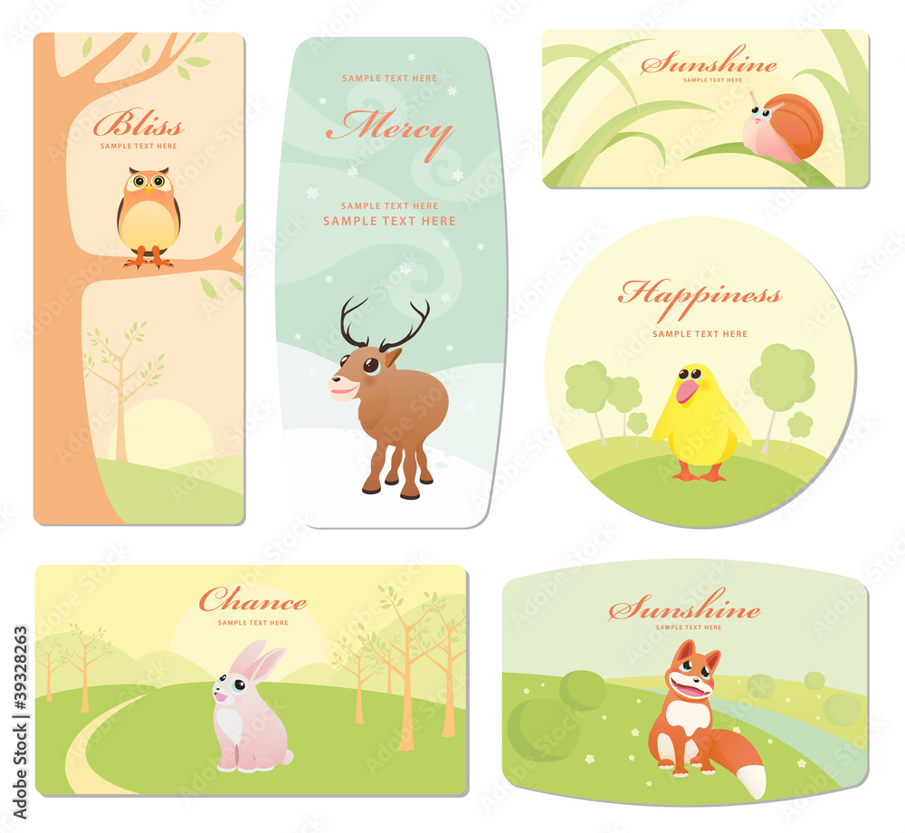 Baby labels with cartoon animals