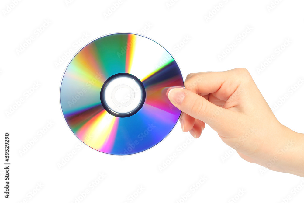 Hand with cd disc on white background Hand with cd disc on white background