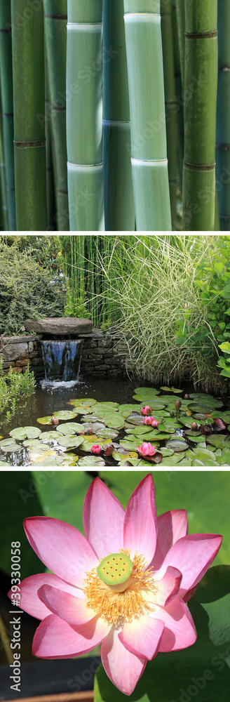 Fotografie triptyque vertikální décoratif sur le thème du jardin zen