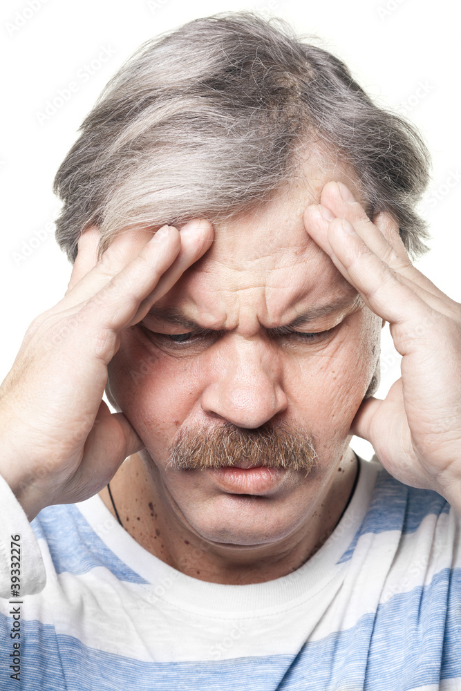 mature caucasian man having very strong pain isolated on white mature caucasian man having very strong pain isolated on white