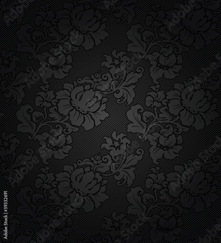 Corduroy dark background, ornamental gray flowers texture fabric