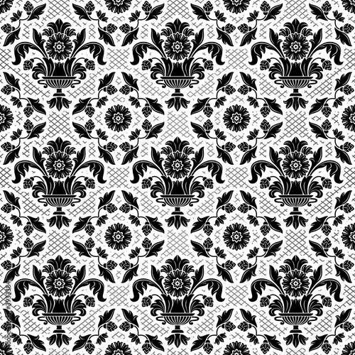 Lace background, black ornamental flowers