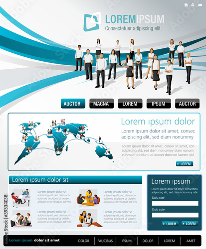 Blue website Template with business people