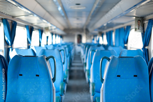 Empty seats inside a train. Shallow dof.