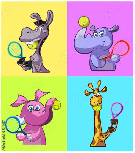 collection of tennis playing animals