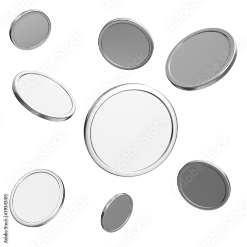 blank silver coins on white background