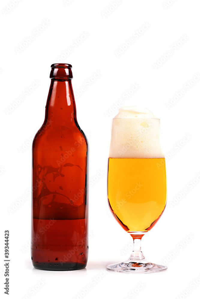 glass of beer with bottle glass of beer with bottle