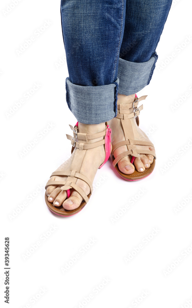 Woman Modeling Sandals Isolated on White