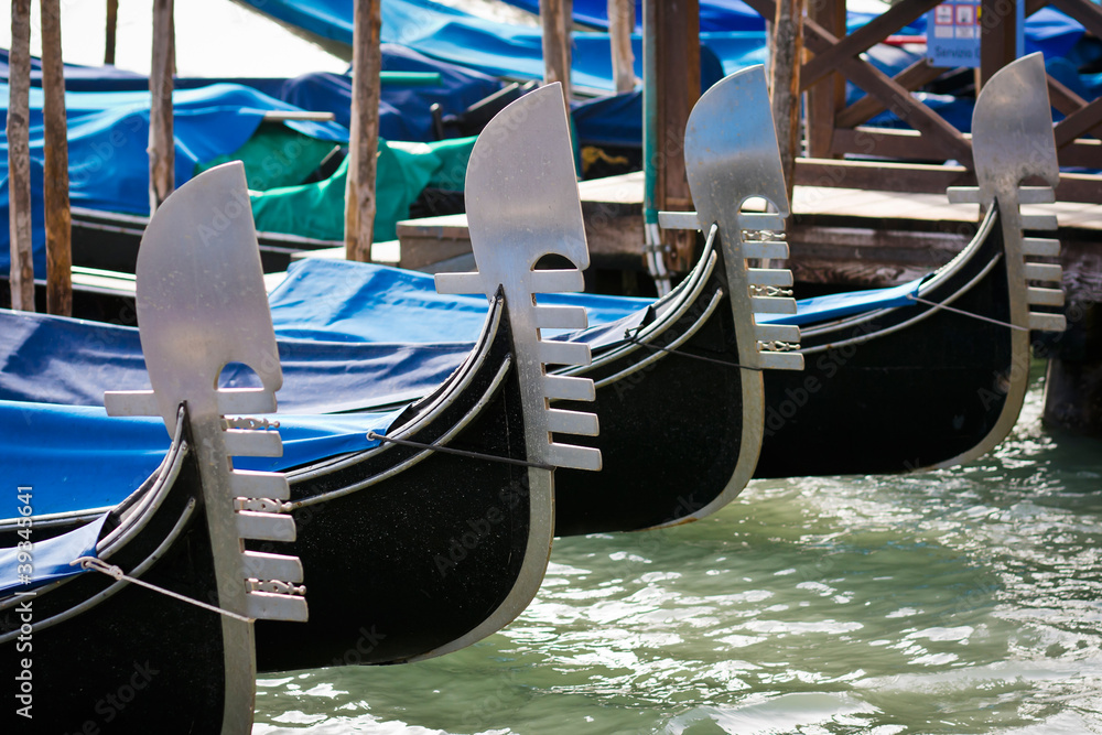 Gondolas moored by Saint Mark's square in Venice