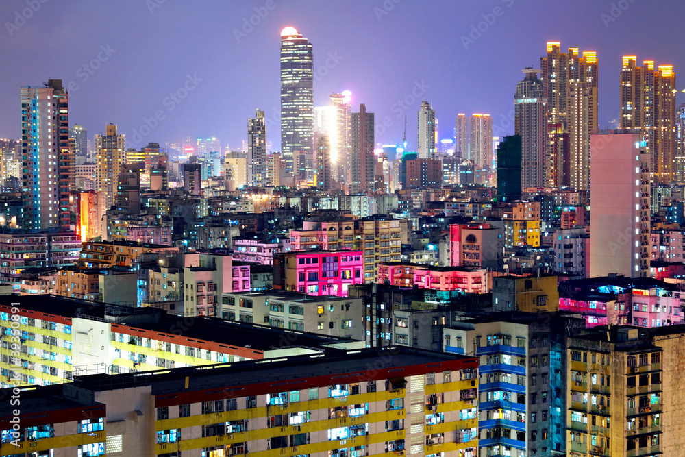 Hong Kong with crowded buildings at night Hong Kong with crowded buildings at night