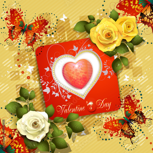 Valentine's day card with butterflies and roses