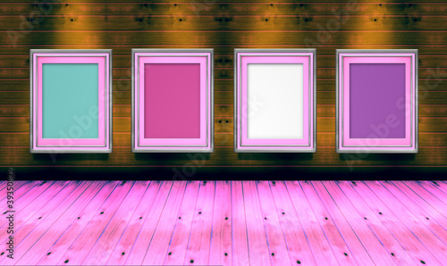 Empty picture frames in  art gallery   pink shade color room
