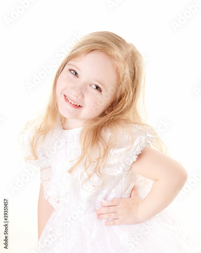 lovely little girl wearing white dress
