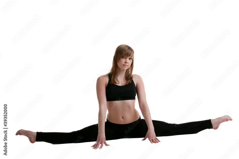 young girl in black show split isolated young girl in black show split isolated