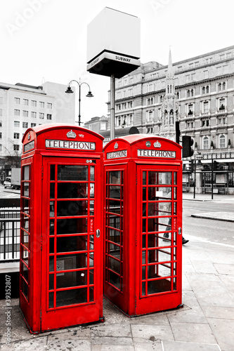 Red telephone boxes  London  UK.