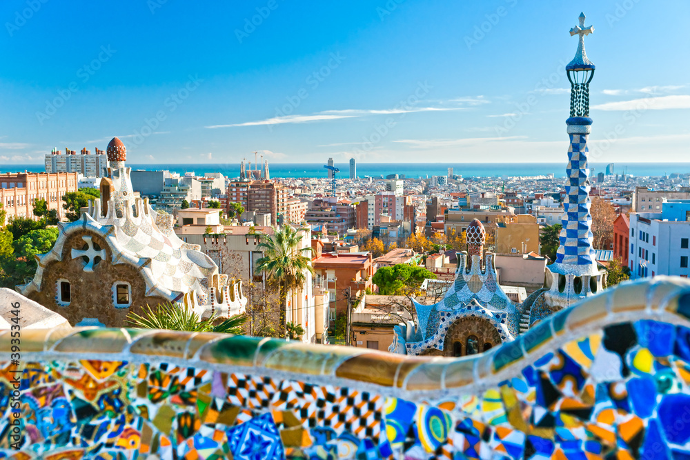 Naklejka Park Guell w Barcelonie, Hiszpania.
