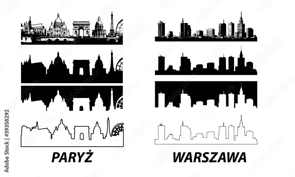 Fototapeta premium Wektor miast europejskich Warszawa Paryż