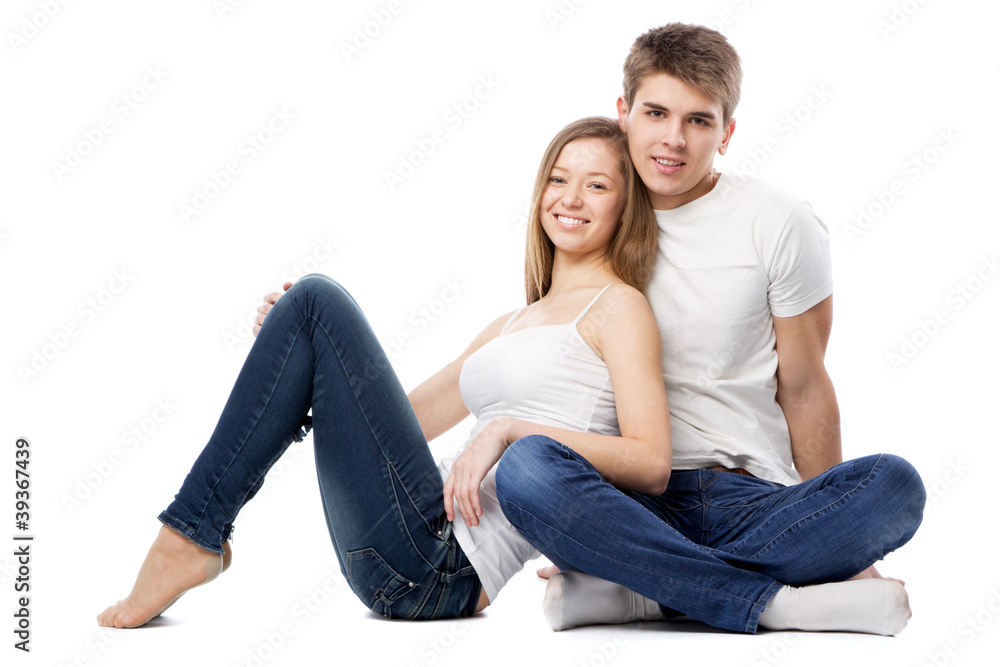 Young couple isolated on white background