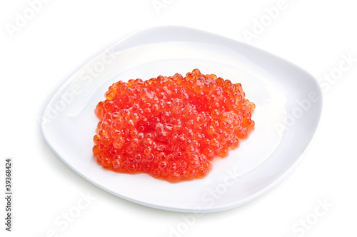 red caviar on dish isolated