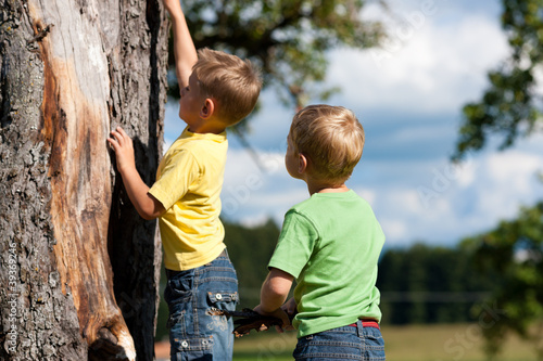 Zwei Jungs klettern auf einen Baum © Kzenon
